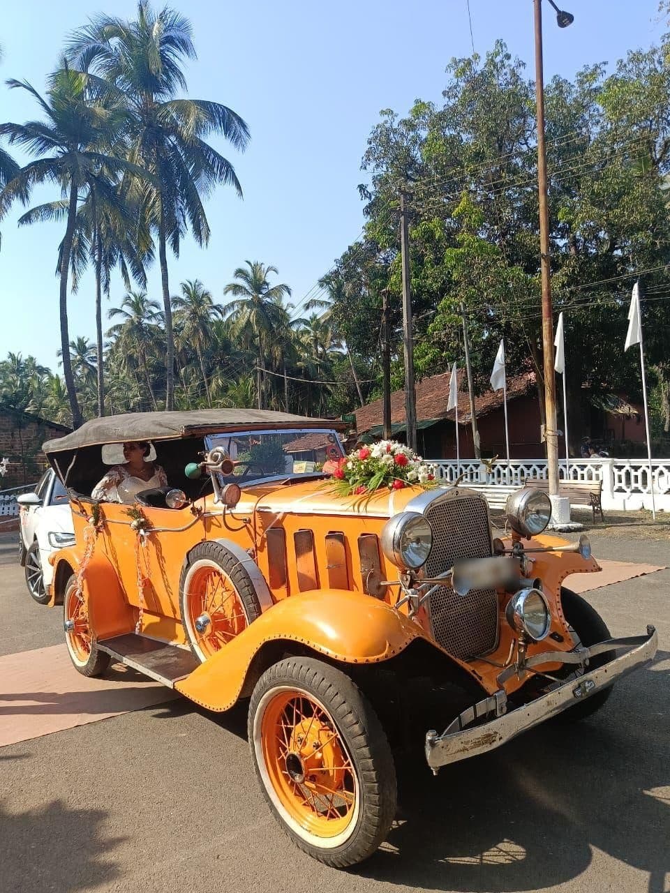 Vintage Ford Tourer Style Orange Convertible Wedding Car